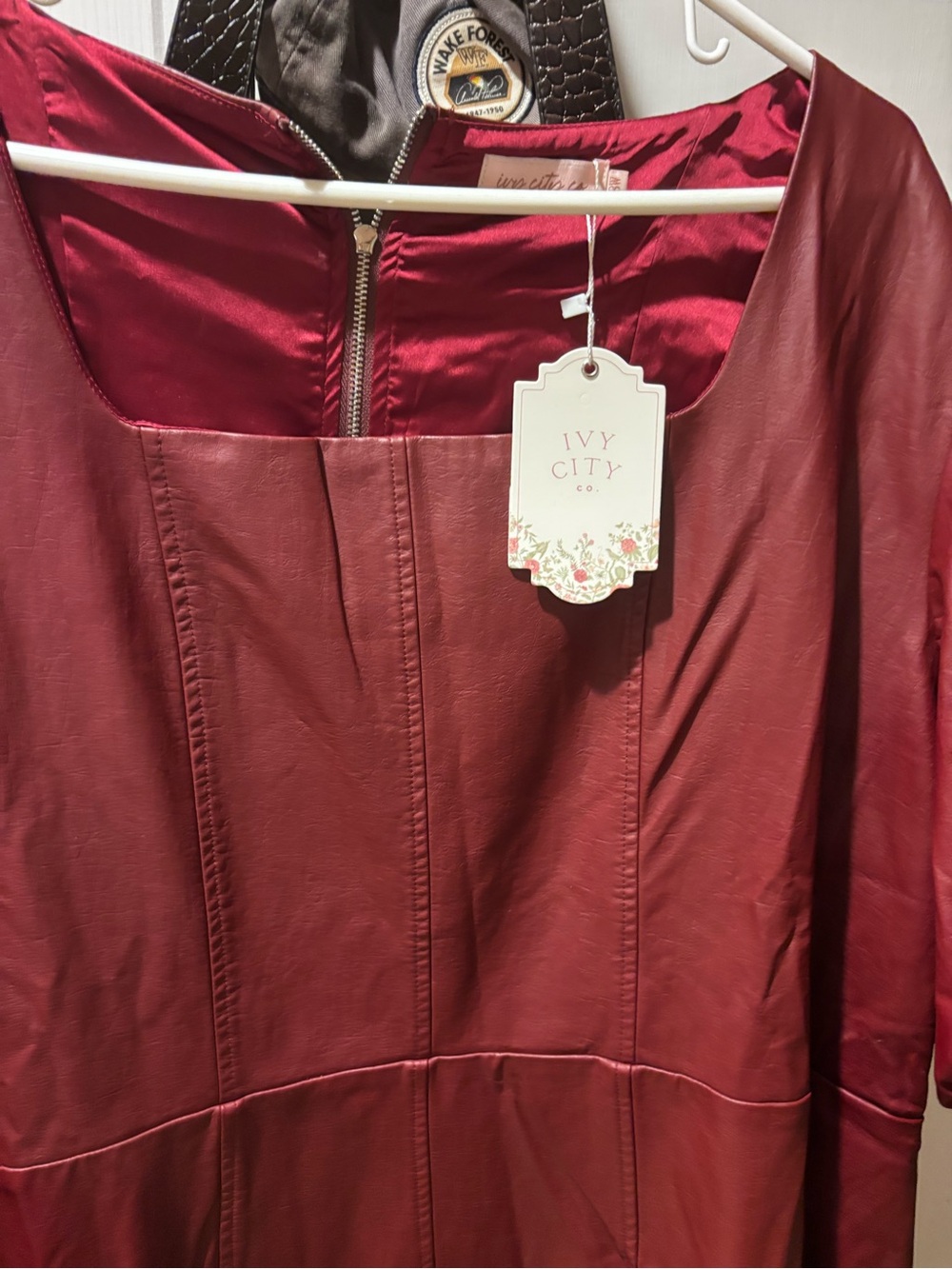 Ivy City Co Burgundy Faux Leather Dress